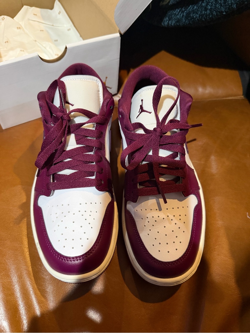 Jordan Women's Low-Top Sneakers in White and Burgundy